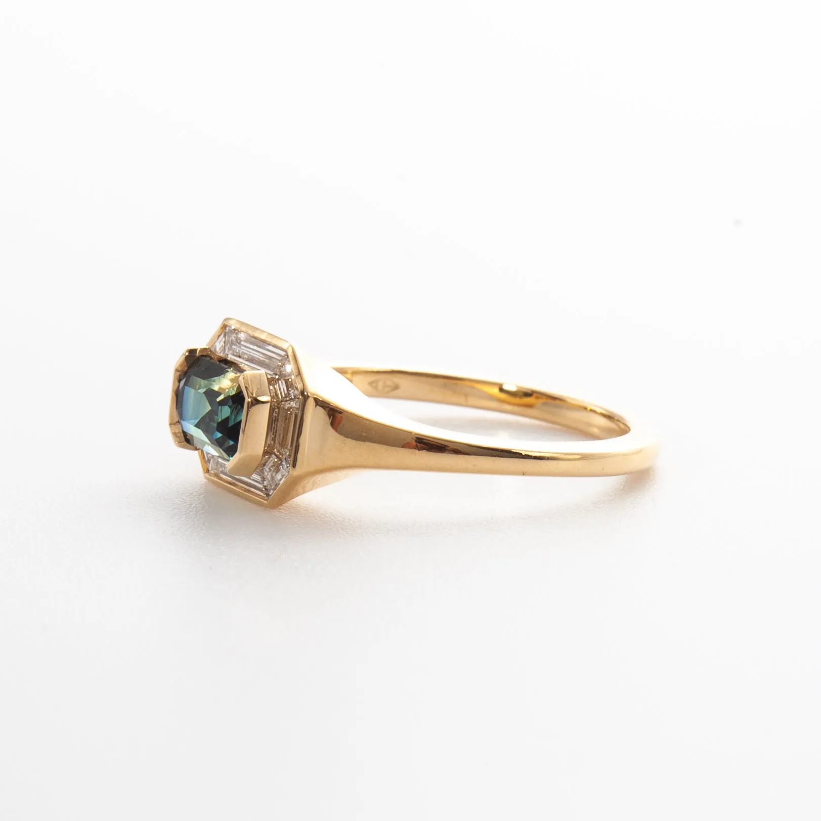 1.16 ct Parti Sapphire & Trapezoid Diamond Engagement Ring