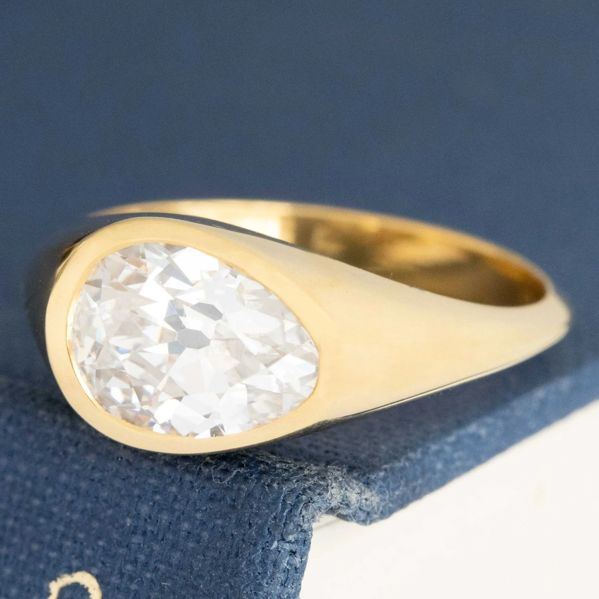 1.78ct Vintage Pear Cut Dimond Flush Set Solitaire, GIA G SI1