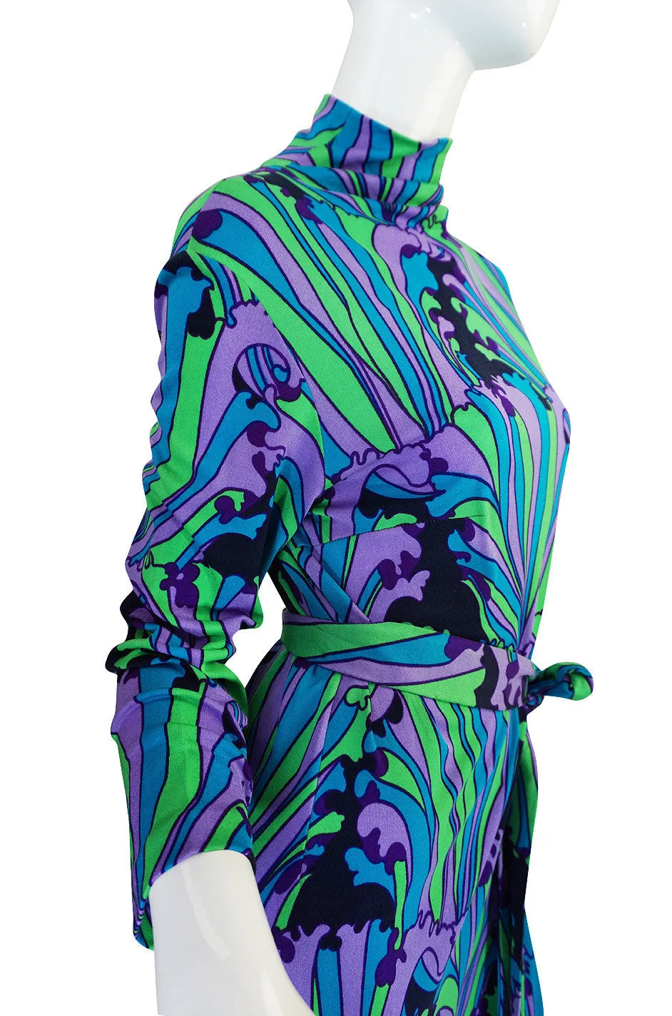 1970s La Mendola Beautifully Printed Silk Jersey Dress