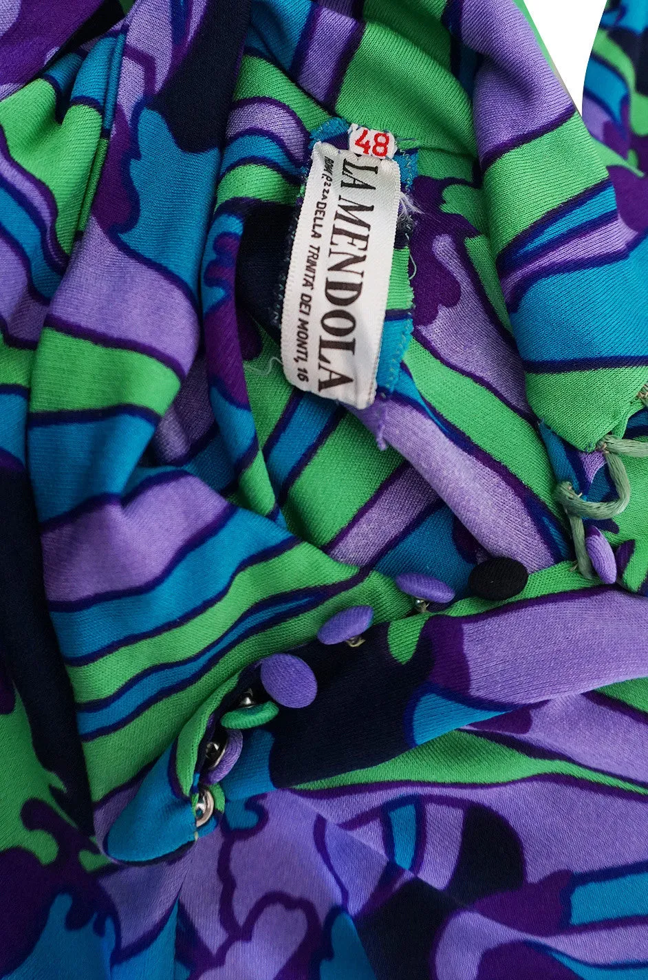 1970s La Mendola Beautifully Printed Silk Jersey Dress
