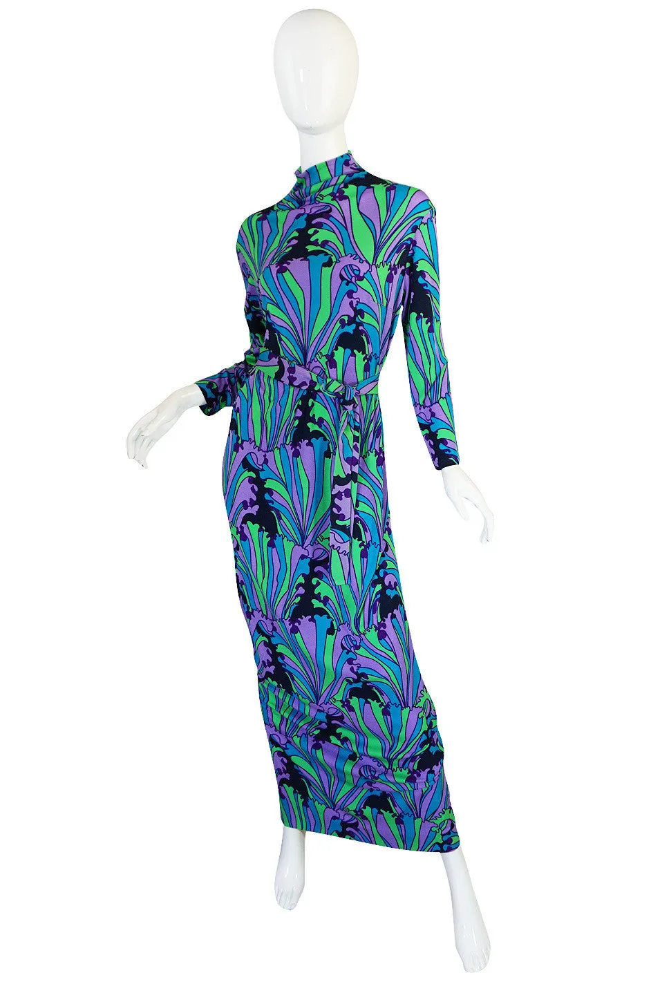 1970s La Mendola Beautifully Printed Silk Jersey Dress
