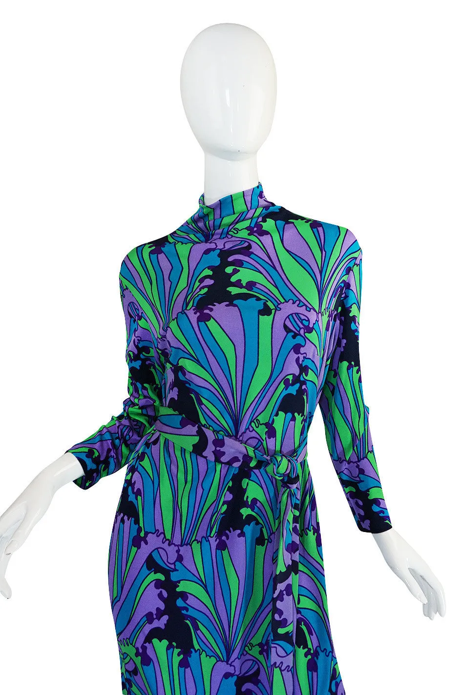 1970s La Mendola Beautifully Printed Silk Jersey Dress