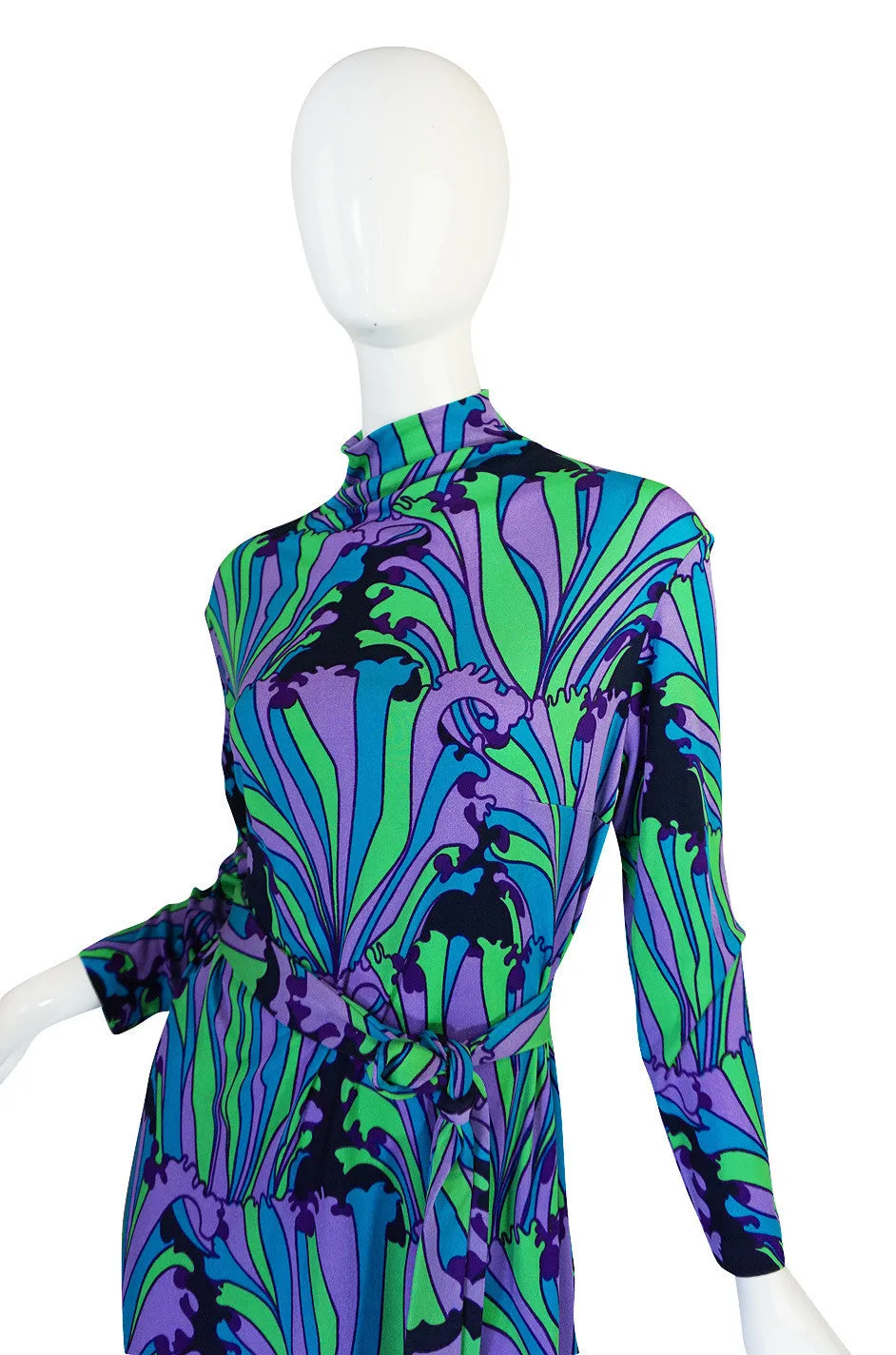 1970s La Mendola Beautifully Printed Silk Jersey Dress