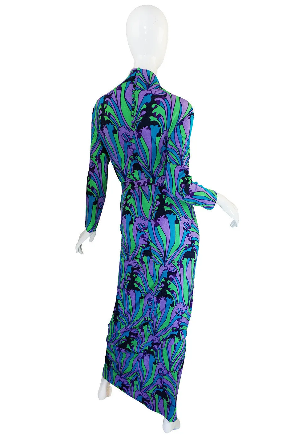 1970s La Mendola Beautifully Printed Silk Jersey Dress