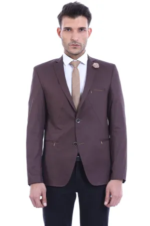 2 Button Pocket Zipper Brown Jacket-Wessi