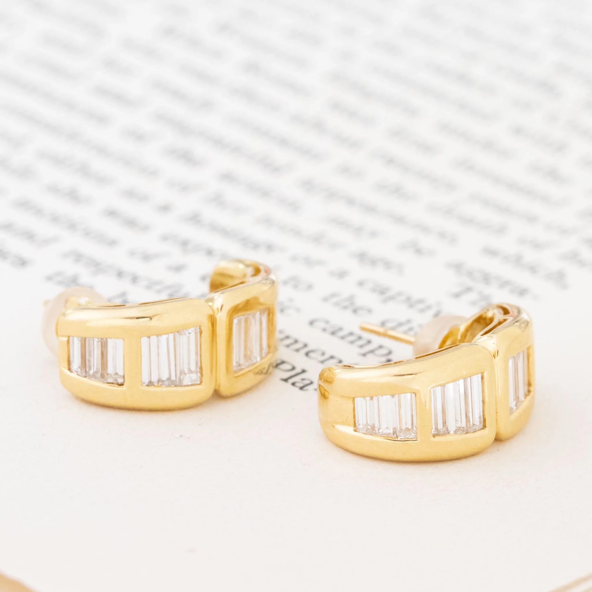 2.20ctw Vintage Baguette Cut Diamond Huggie Earrings