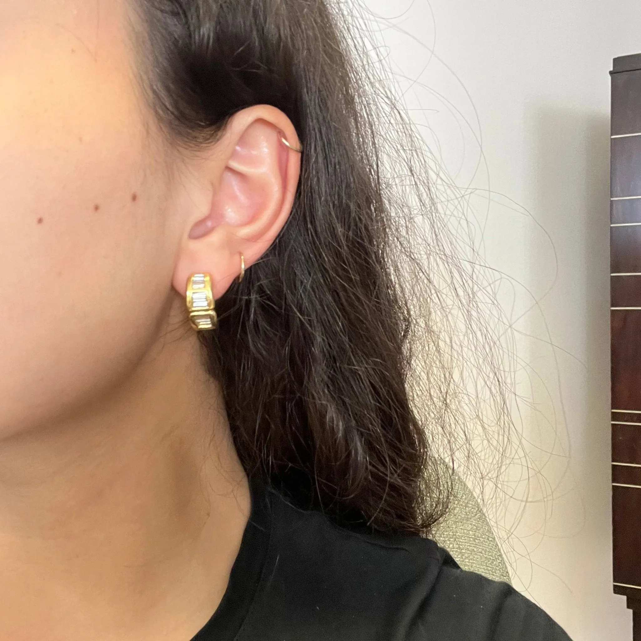 2.20ctw Vintage Baguette Cut Diamond Huggie Earrings