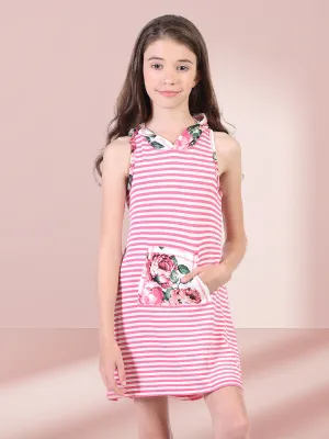 24seven Comfort Apparel Pink Sleeveless Knee Length Hooded Girls Dress