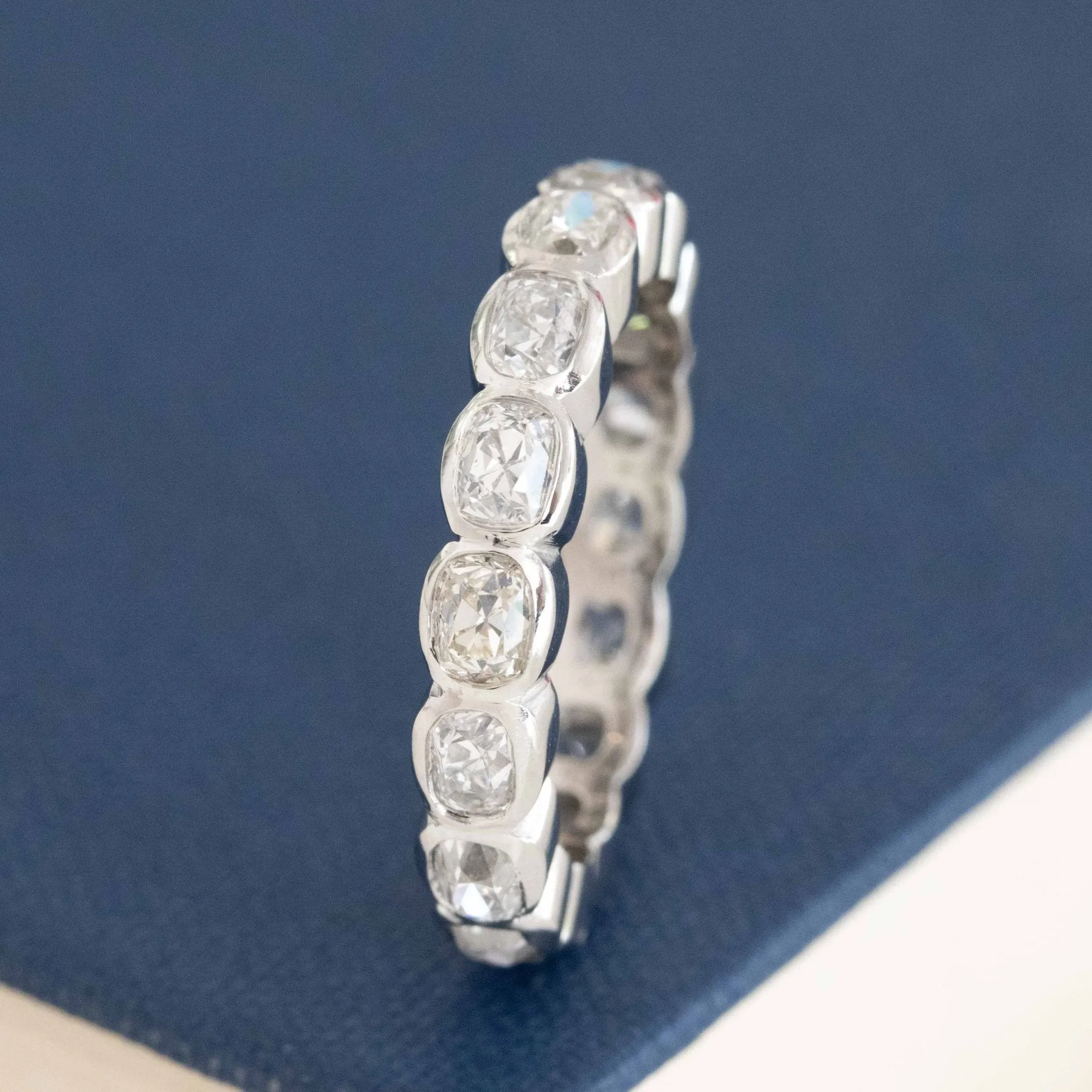 2.79ctw Elongated Old Mine Cut Diamond Bezel Eternity Band