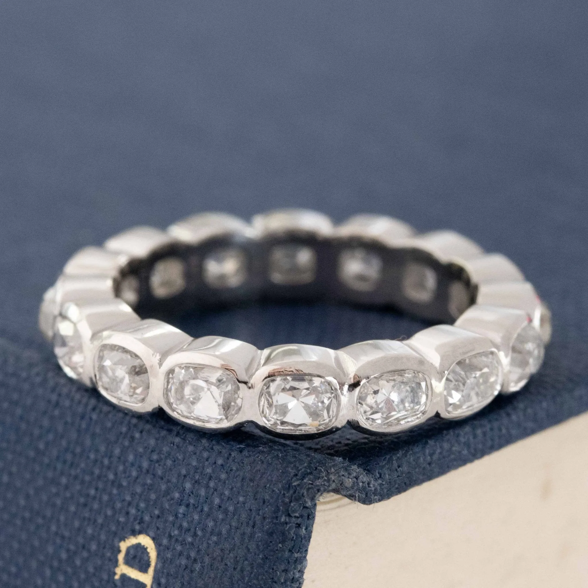 2.79ctw Elongated Old Mine Cut Diamond Bezel Eternity Band