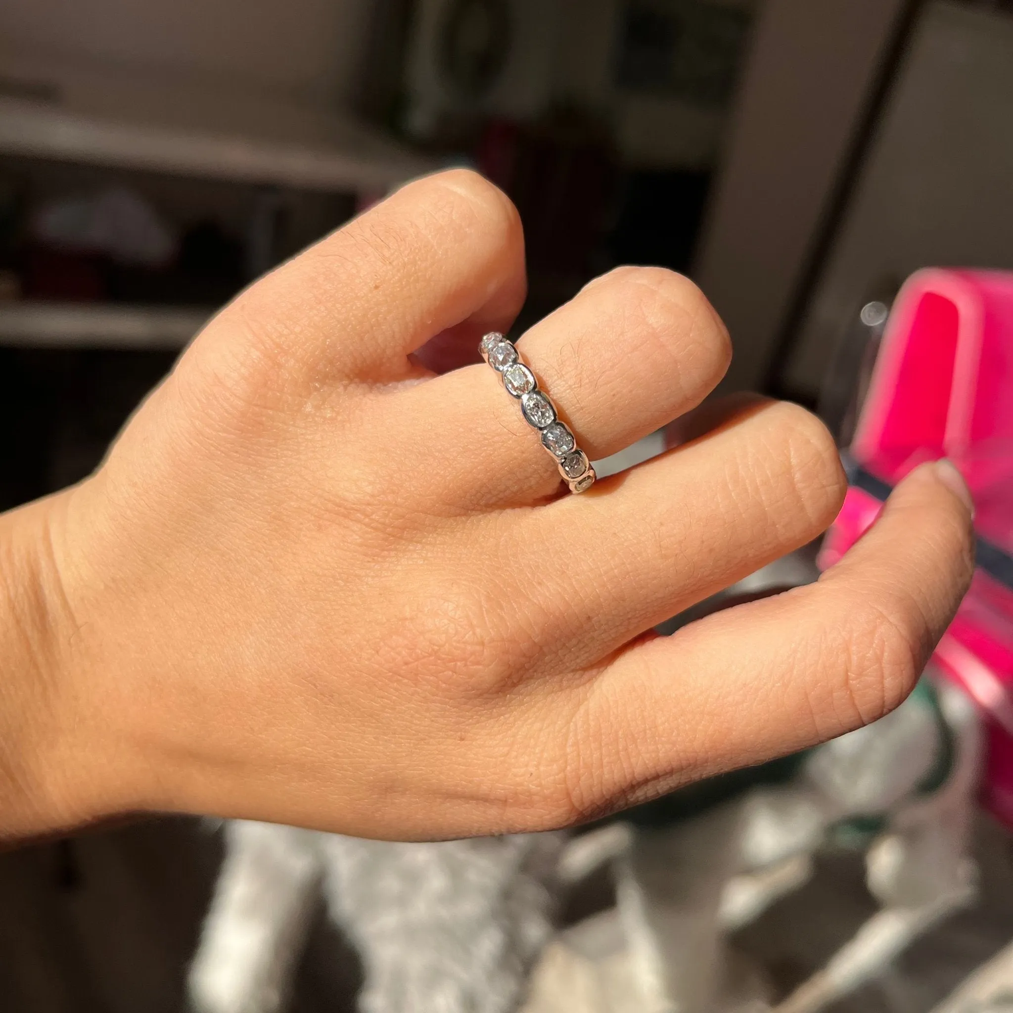 2.79ctw Elongated Old Mine Cut Diamond Bezel Eternity Band
