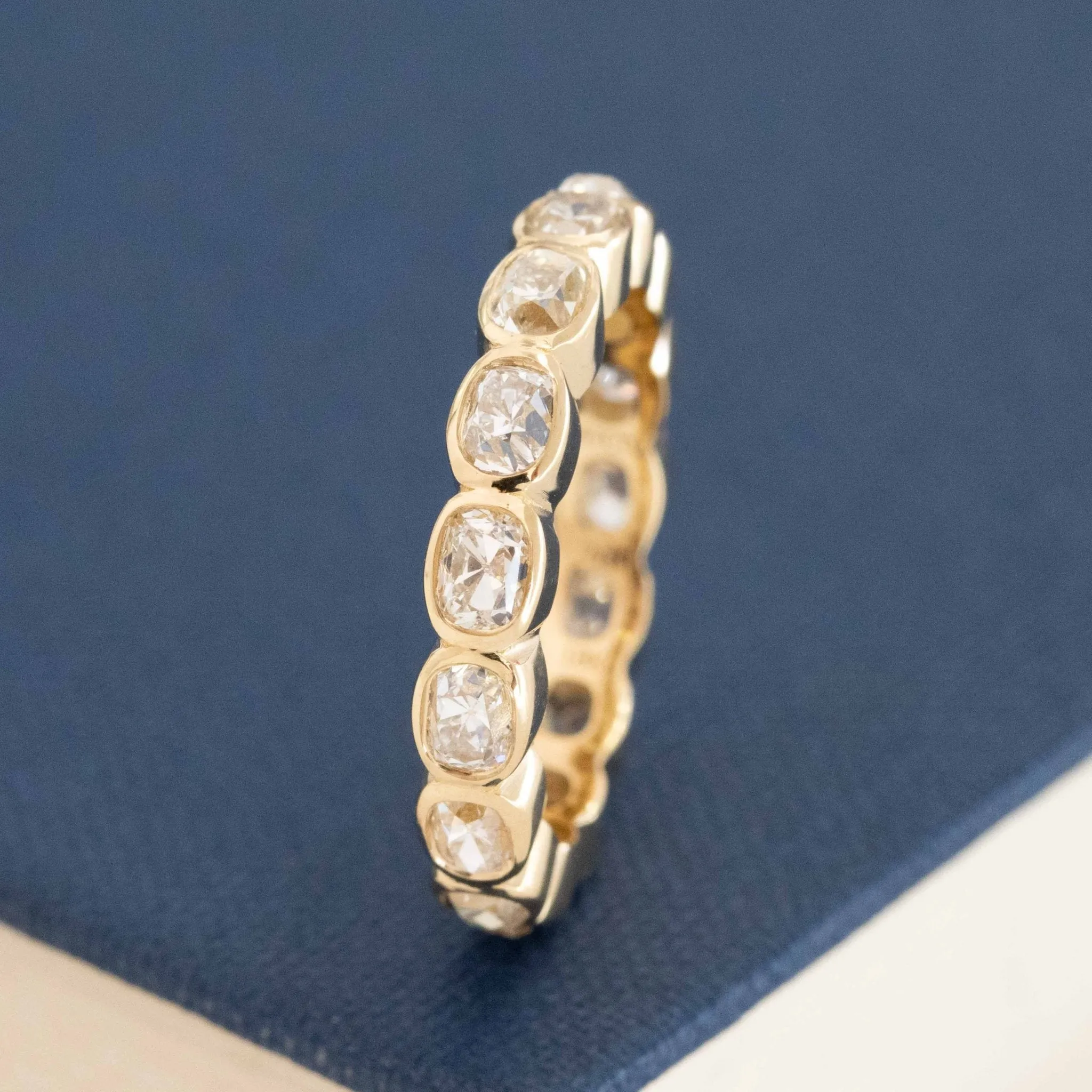3.29ctw Elongated Old Mine Cut Diamond Bezel Eternity Band