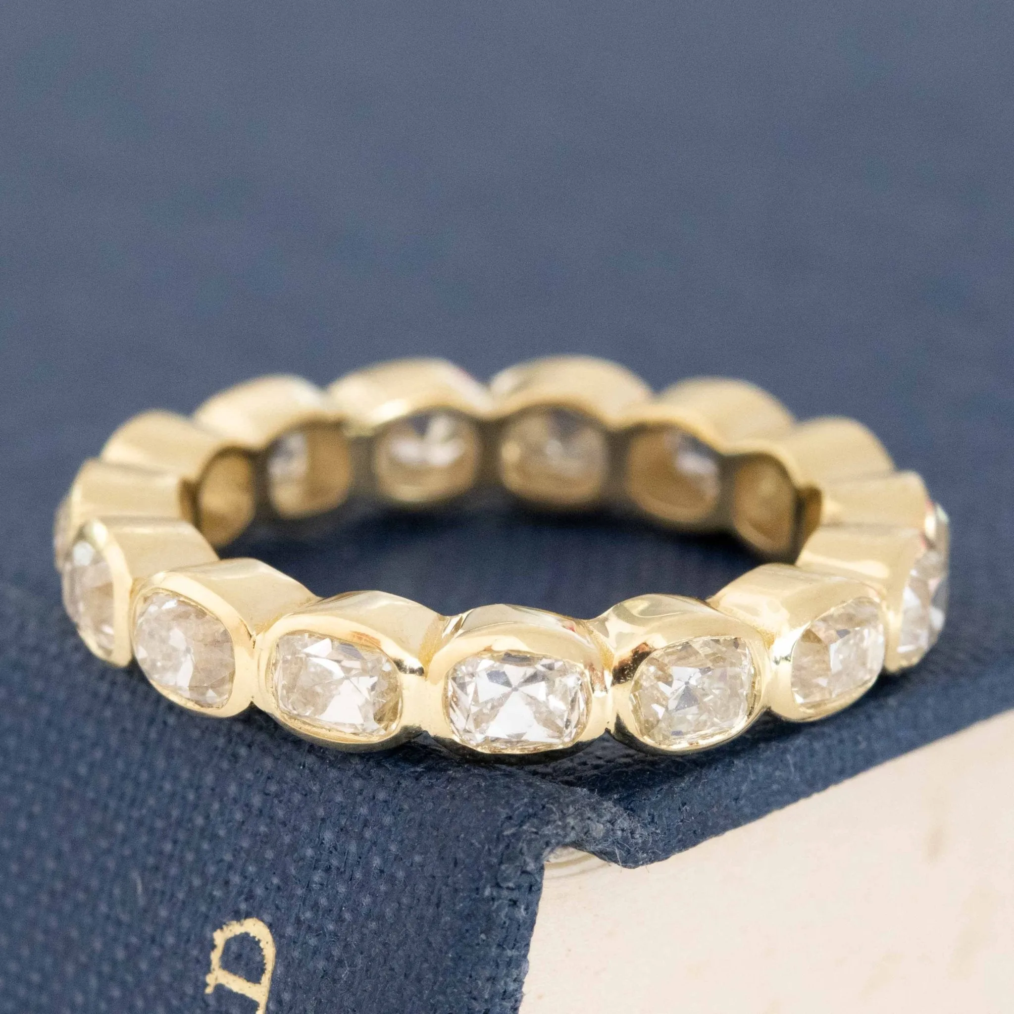 3.29ctw Elongated Old Mine Cut Diamond Bezel Eternity Band