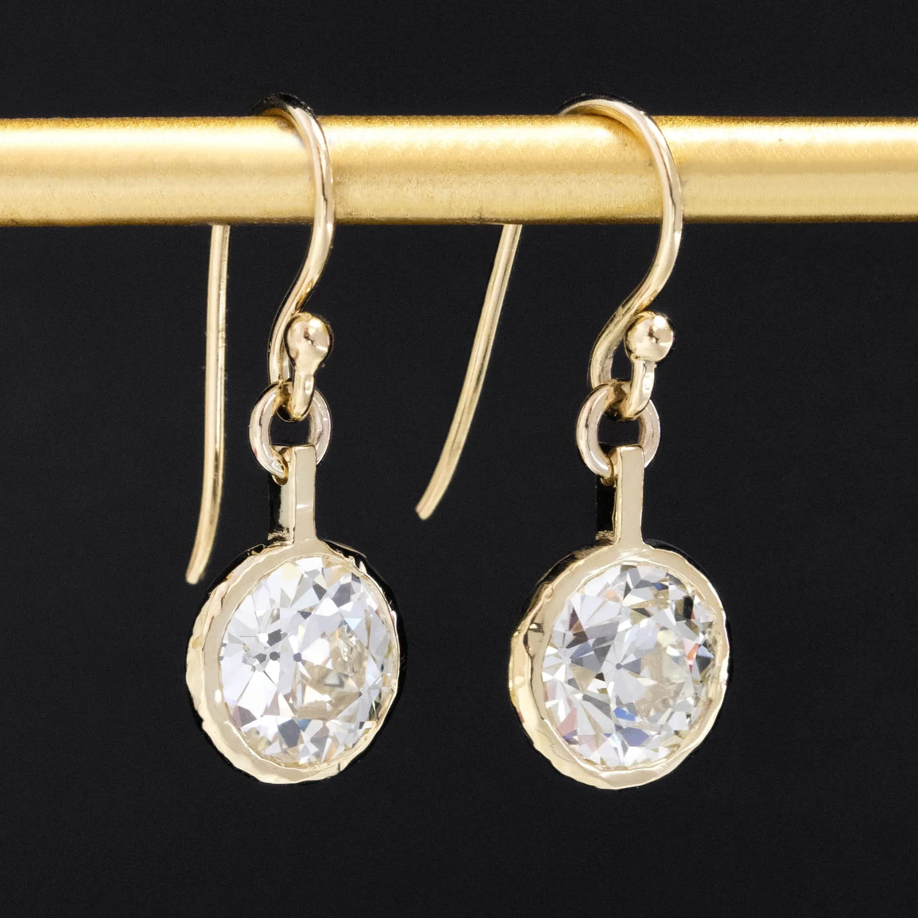 6.51ctw Old European Cut Diamond Bezel Drop Earrings GIA