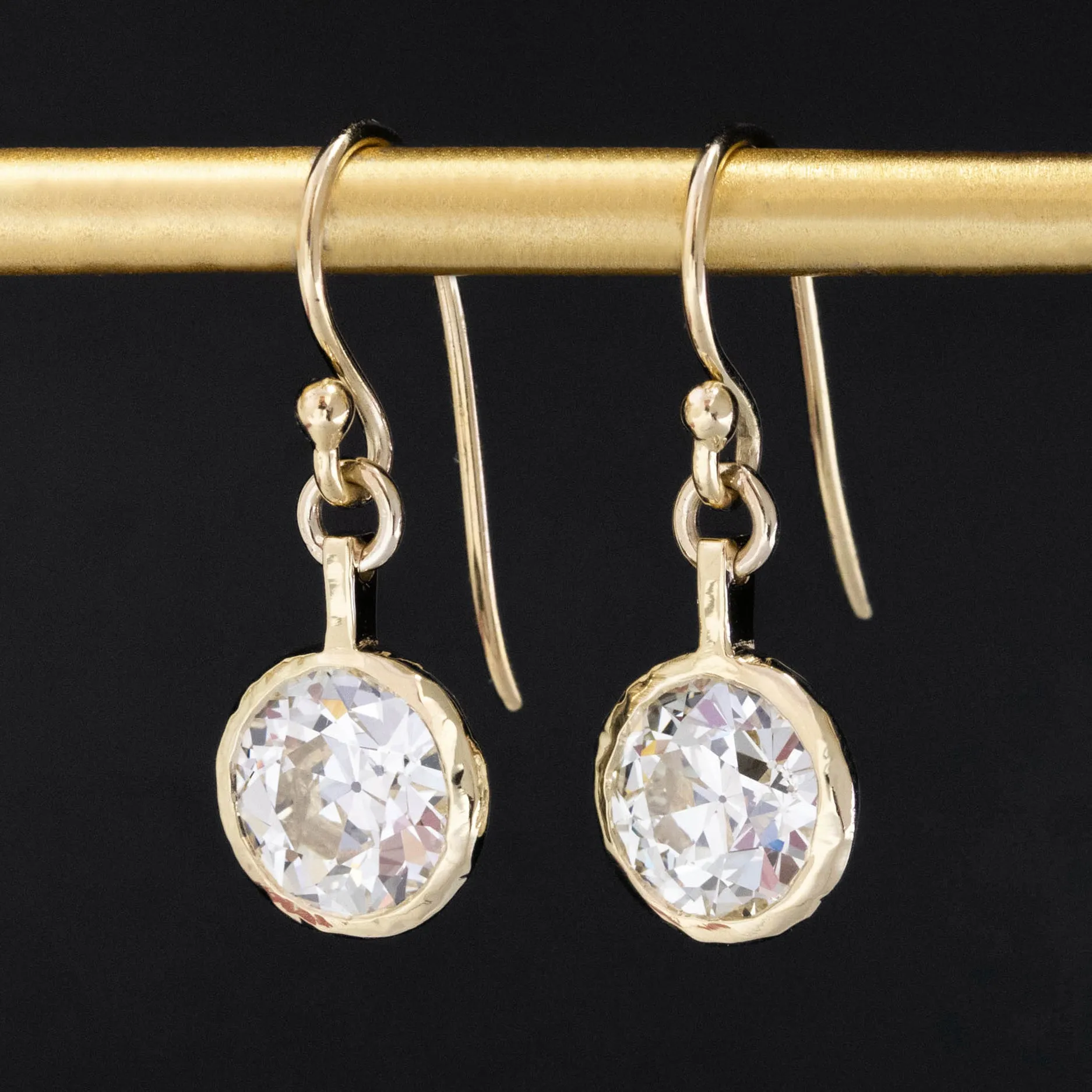 6.51ctw Old European Cut Diamond Bezel Drop Earrings GIA