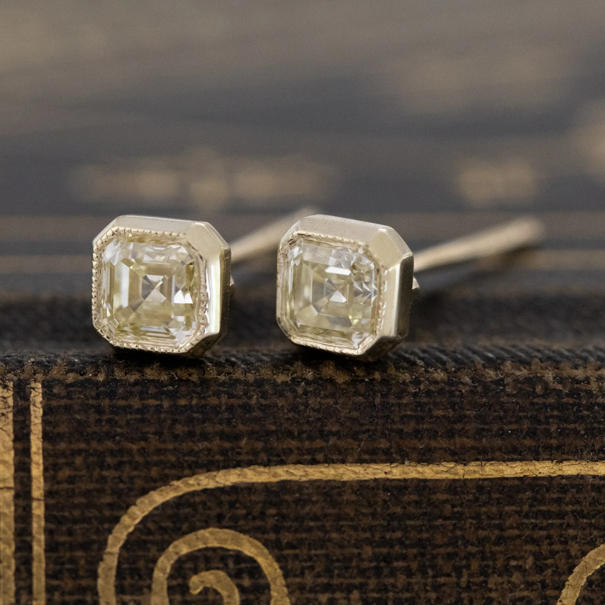 .70ctw Yellow Diamond Asscher Cut Stud Earrings