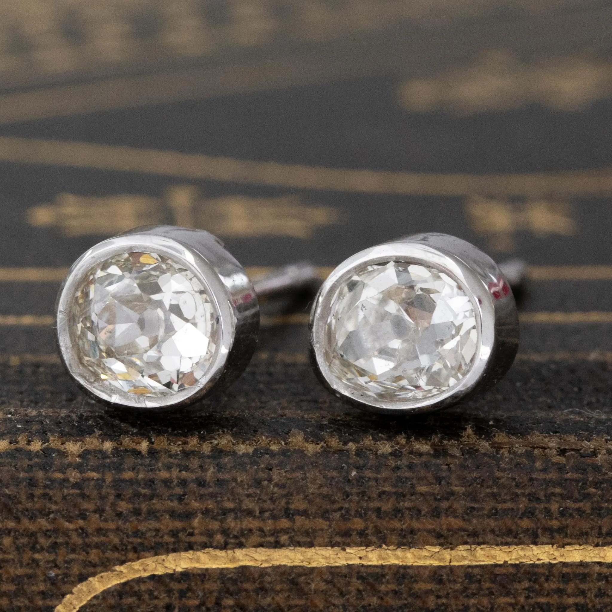 .79ctw Old Mine Cut Diamond Stud Earrings