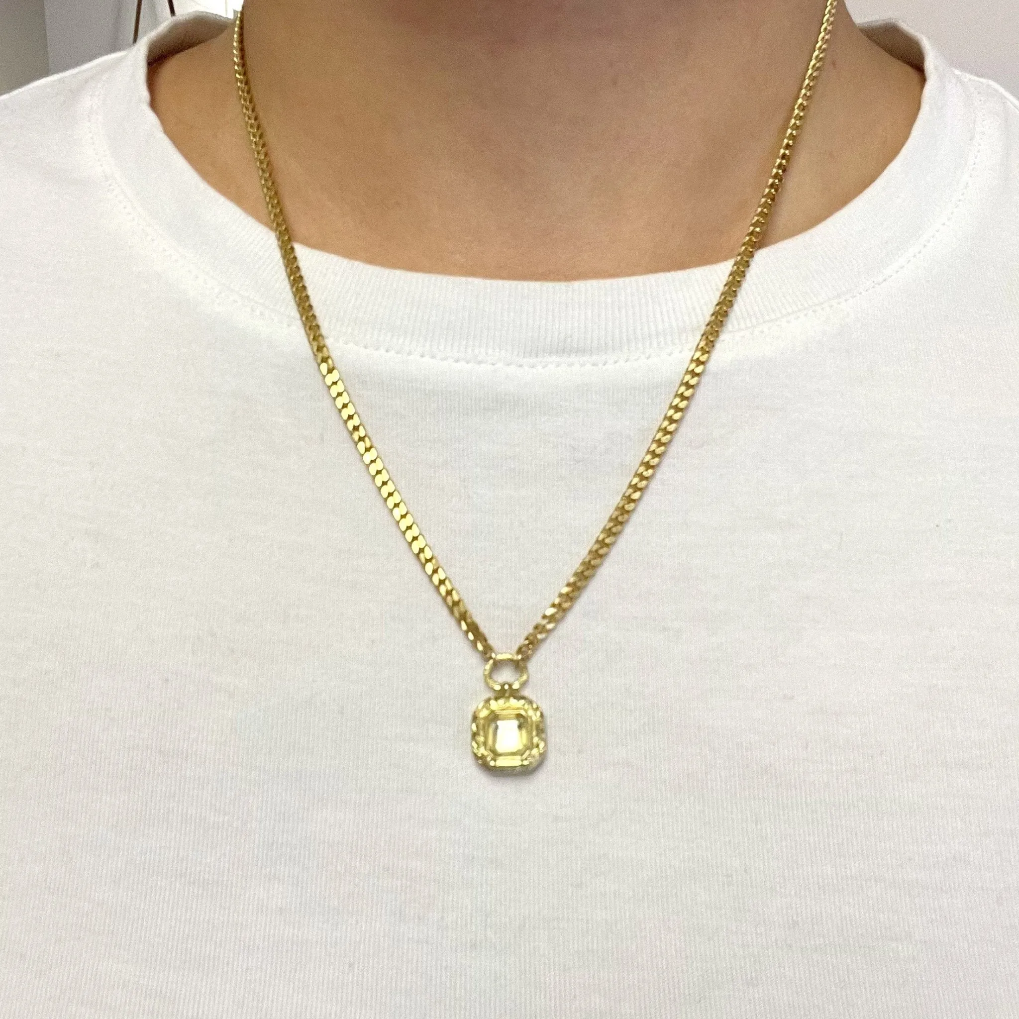 .97ct Square Portrait Cut Diamond Locket Necklace, GIA