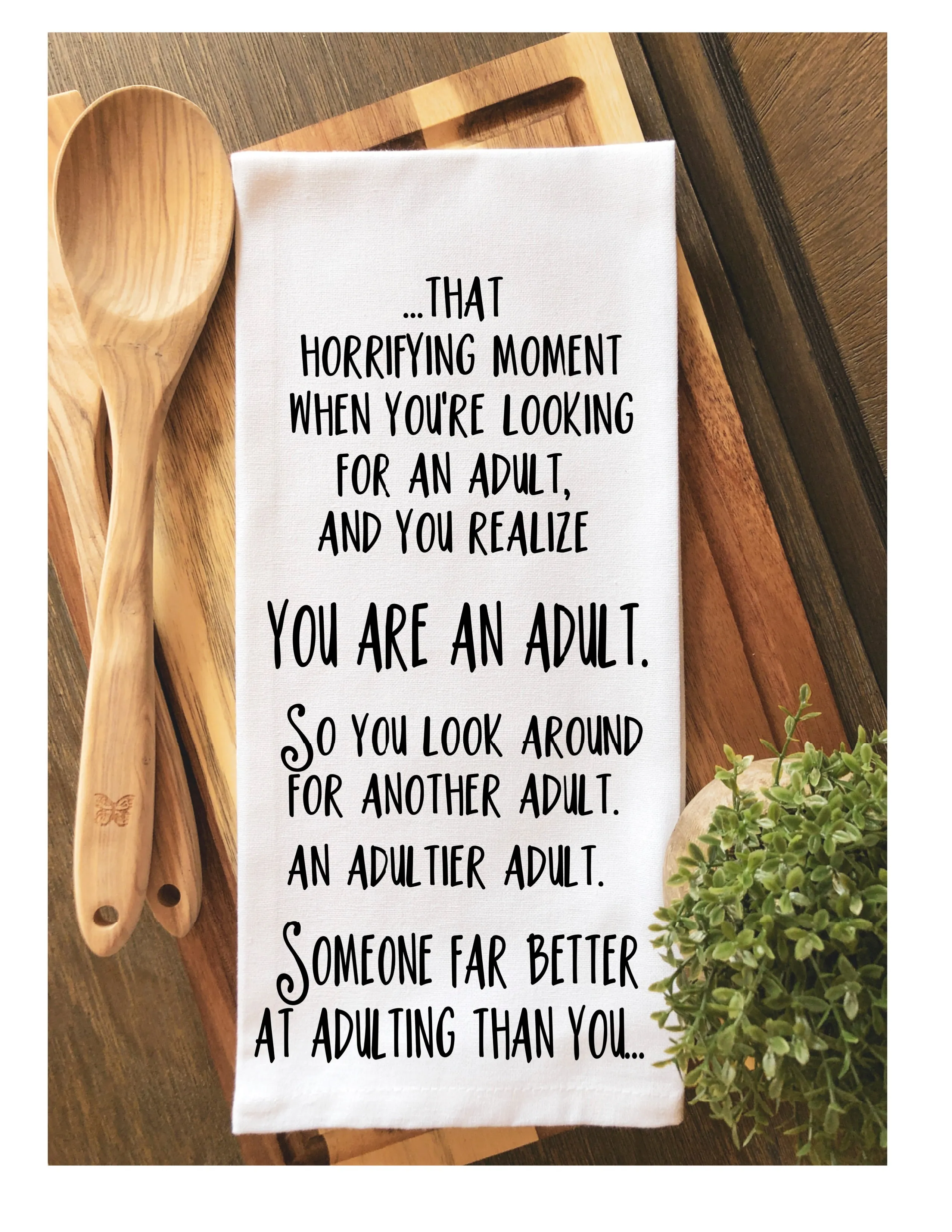 adulting is hard - humorous tea, bar and kitchen towel LG