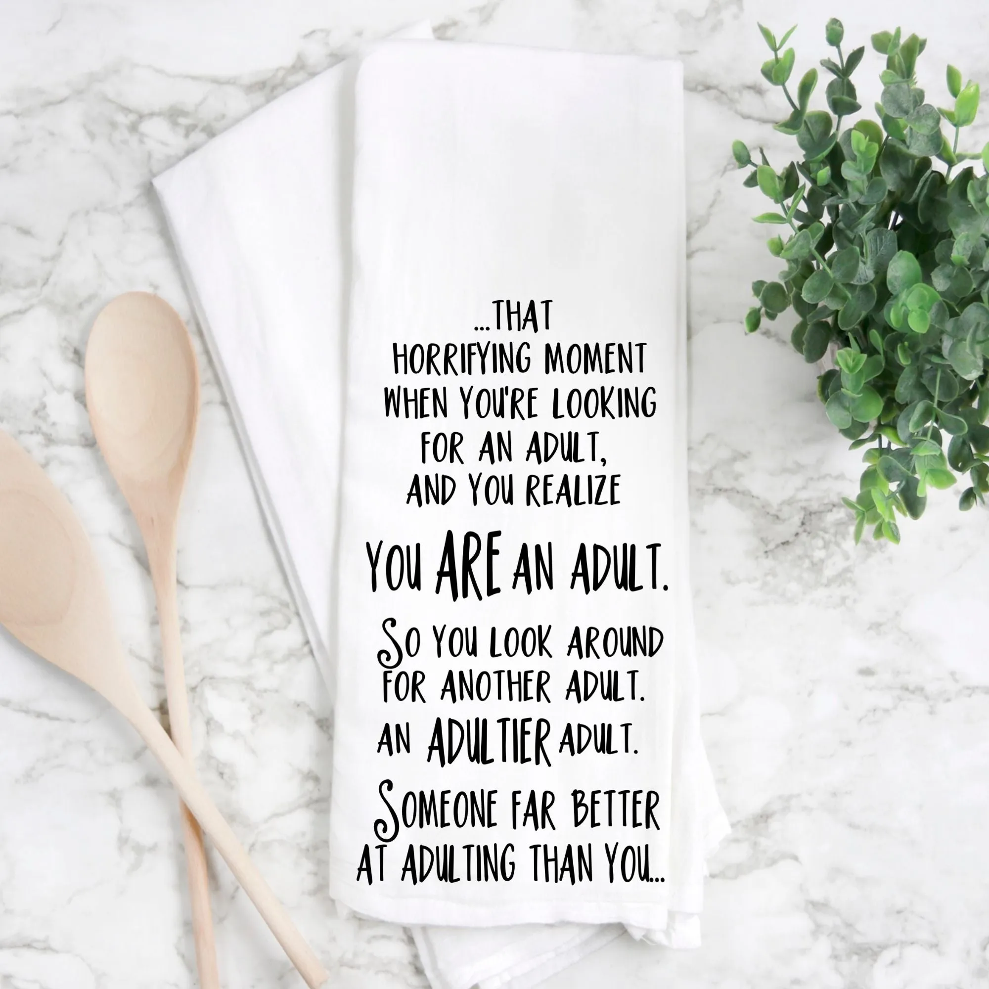 adulting is hard - humorous tea, bar and kitchen towel LG