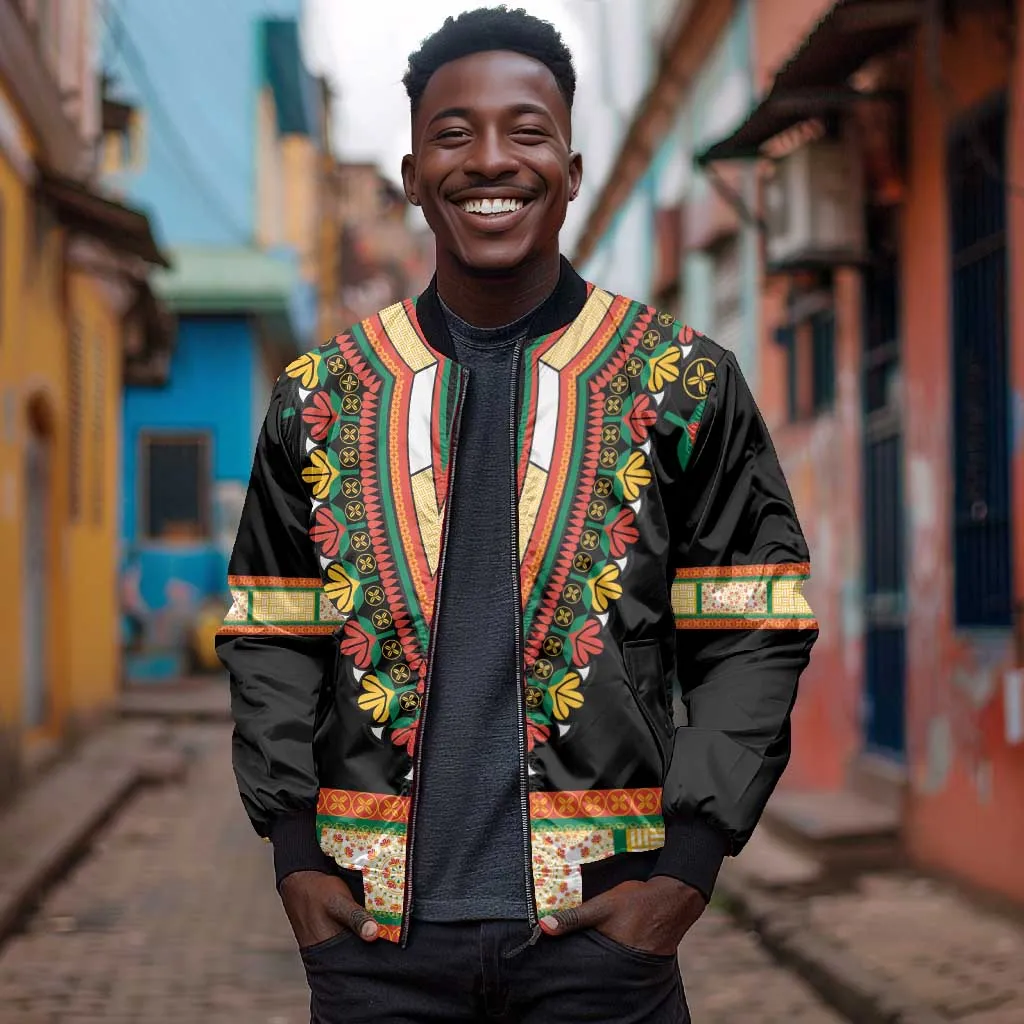Africa Dashiki Bomber Jacket Embroidery Neckline Floral Pattern LT18