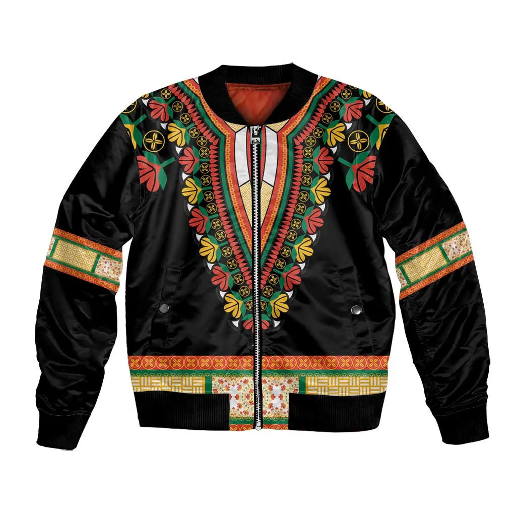 Africa Dashiki Bomber Jacket Embroidery Neckline Floral Pattern LT18