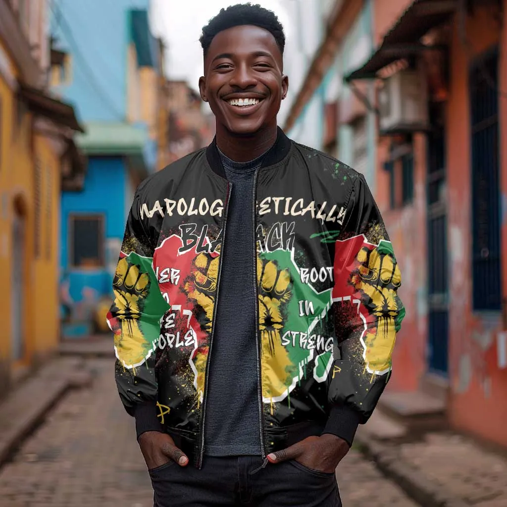 African Black Power Bomber Jacket Unapologetically Black Raised Fist DT03