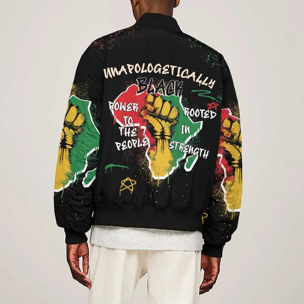 African Black Power Bomber Jacket Unapologetically Black Raised Fist DT03