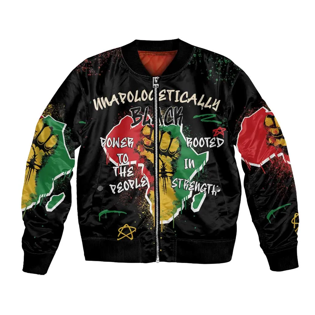 African Black Power Bomber Jacket Unapologetically Black Raised Fist DT03