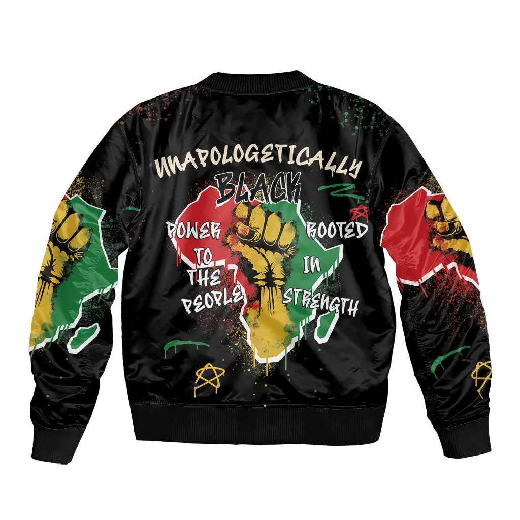 African Black Power Bomber Jacket Unapologetically Black Raised Fist DT03