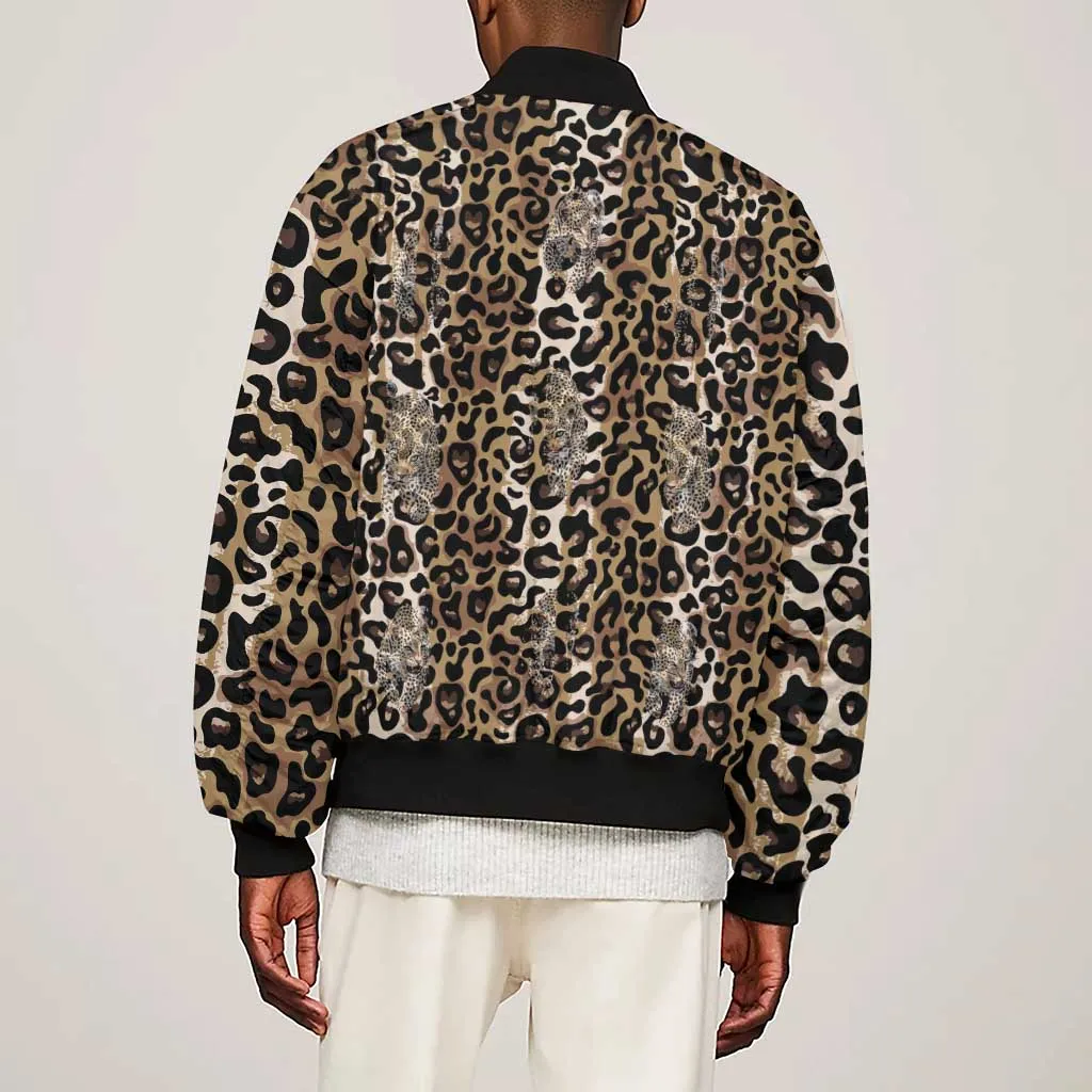 African Leopard Skin Pattern Sleeve Zip Bomber Jacket LT15