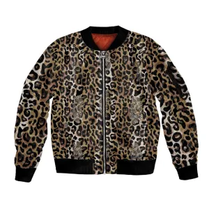 African Leopard Skin Pattern Sleeve Zip Bomber Jacket LT15