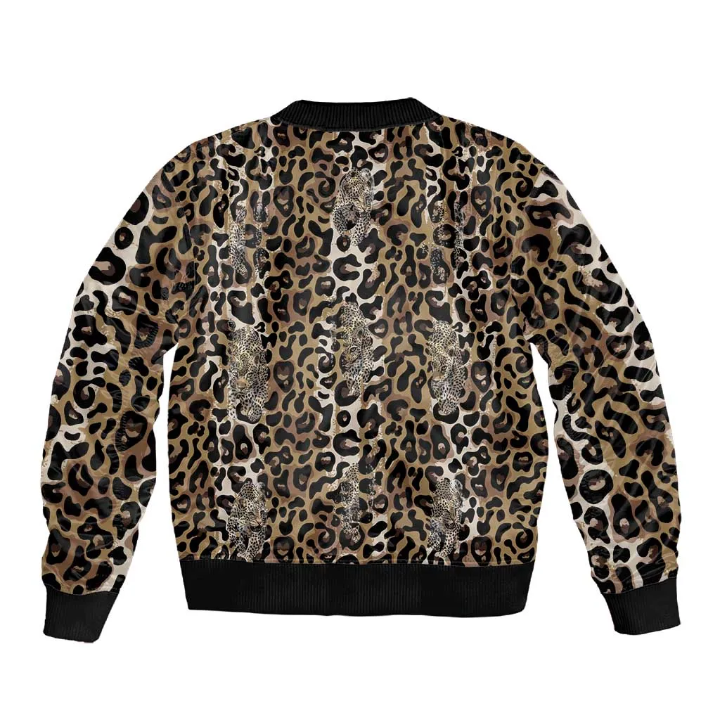 African Leopard Skin Pattern Sleeve Zip Bomber Jacket LT15