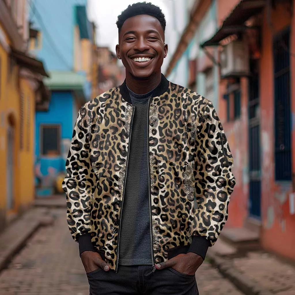 African Leopard Skin Pattern Sleeve Zip Bomber Jacket LT15