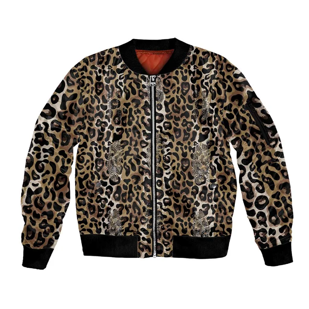 African Leopard Skin Pattern Sleeve Zip Bomber Jacket LT15