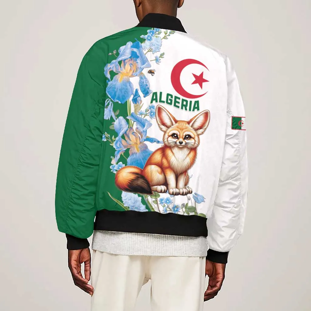 Afro Algeria Bomber Jacket Fennec Fox With Blue Isris Flower LT15