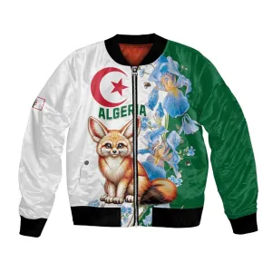 Afro Algeria Bomber Jacket Fennec Fox With Blue Isris Flower LT15