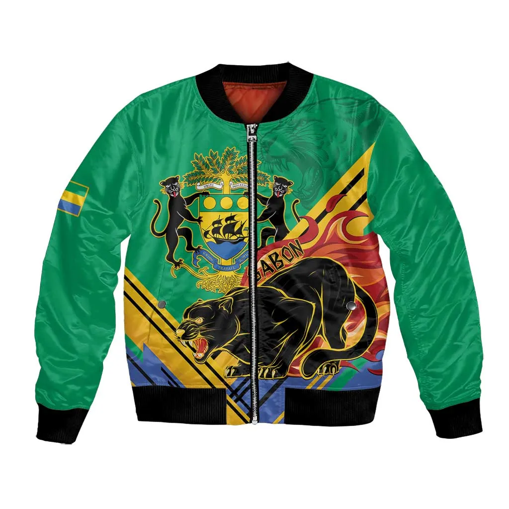 Afro Gabon Bomber Jacket Black Panther With Coat Of Arms LT15