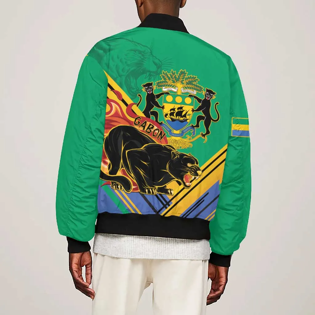 Afro Gabon Bomber Jacket Black Panther With Coat Of Arms LT15