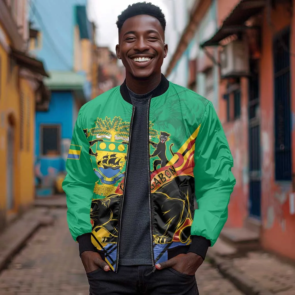 Afro Gabon Bomber Jacket Black Panther With Coat Of Arms LT15