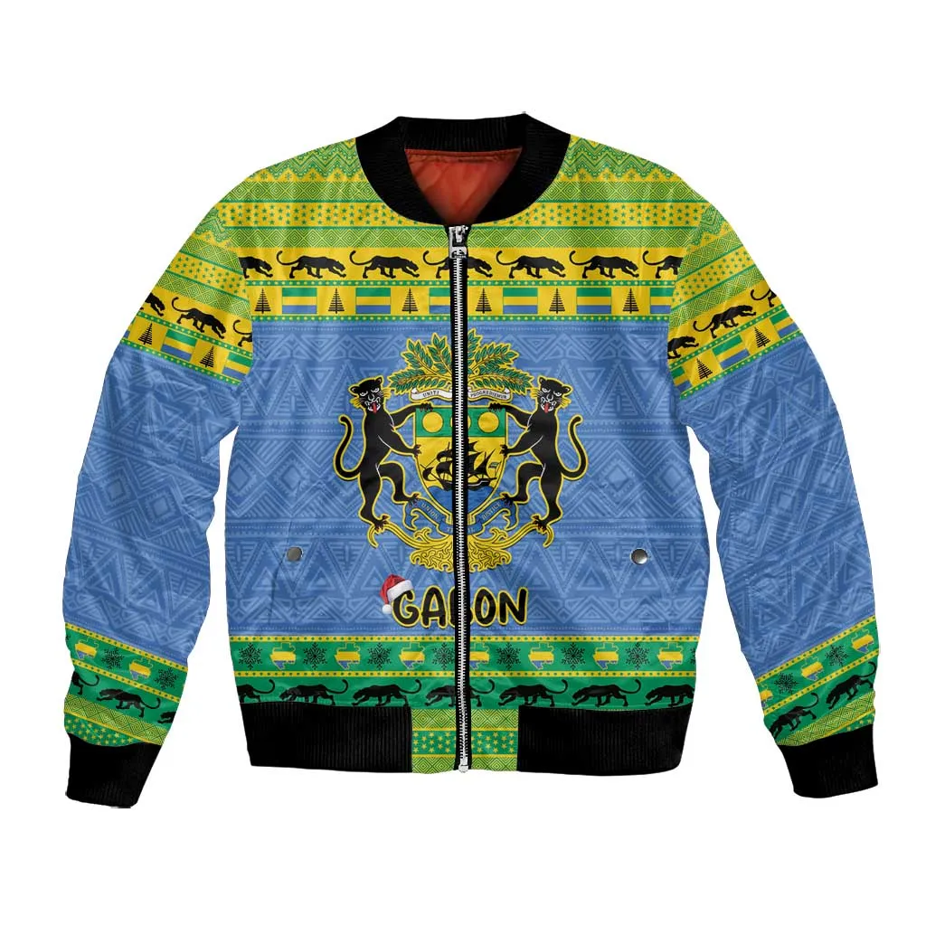 Afro Gabon Christmas Bomber Jacket Coat Of Arms Mix African Pattern LT15