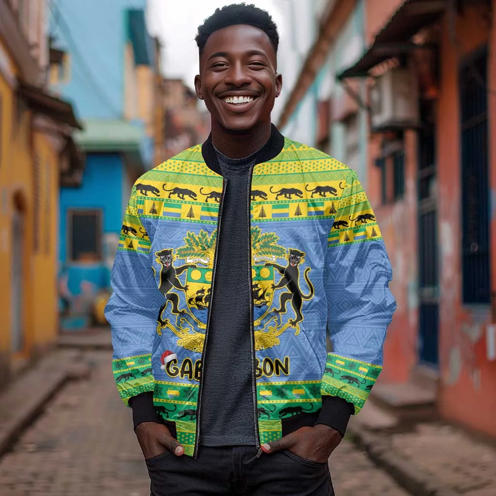 Afro Gabon Christmas Bomber Jacket Coat Of Arms Mix African Pattern LT15