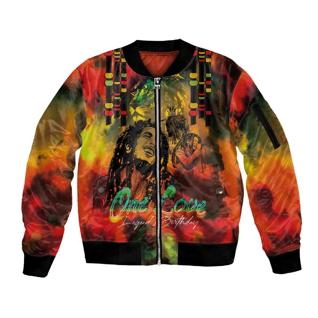 Afro-Jamaican Reggae Legend's Birthday Sleeve Zip Bomber Jacket One Love Jamaica LT03