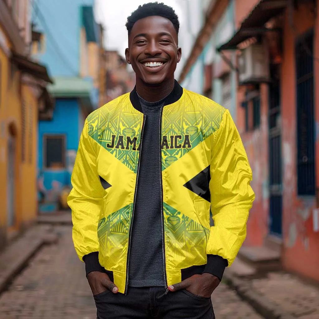 Afro-Jamaicans Custom Bomber Jacket Reggae Boyz With Traditional Pattern LT9