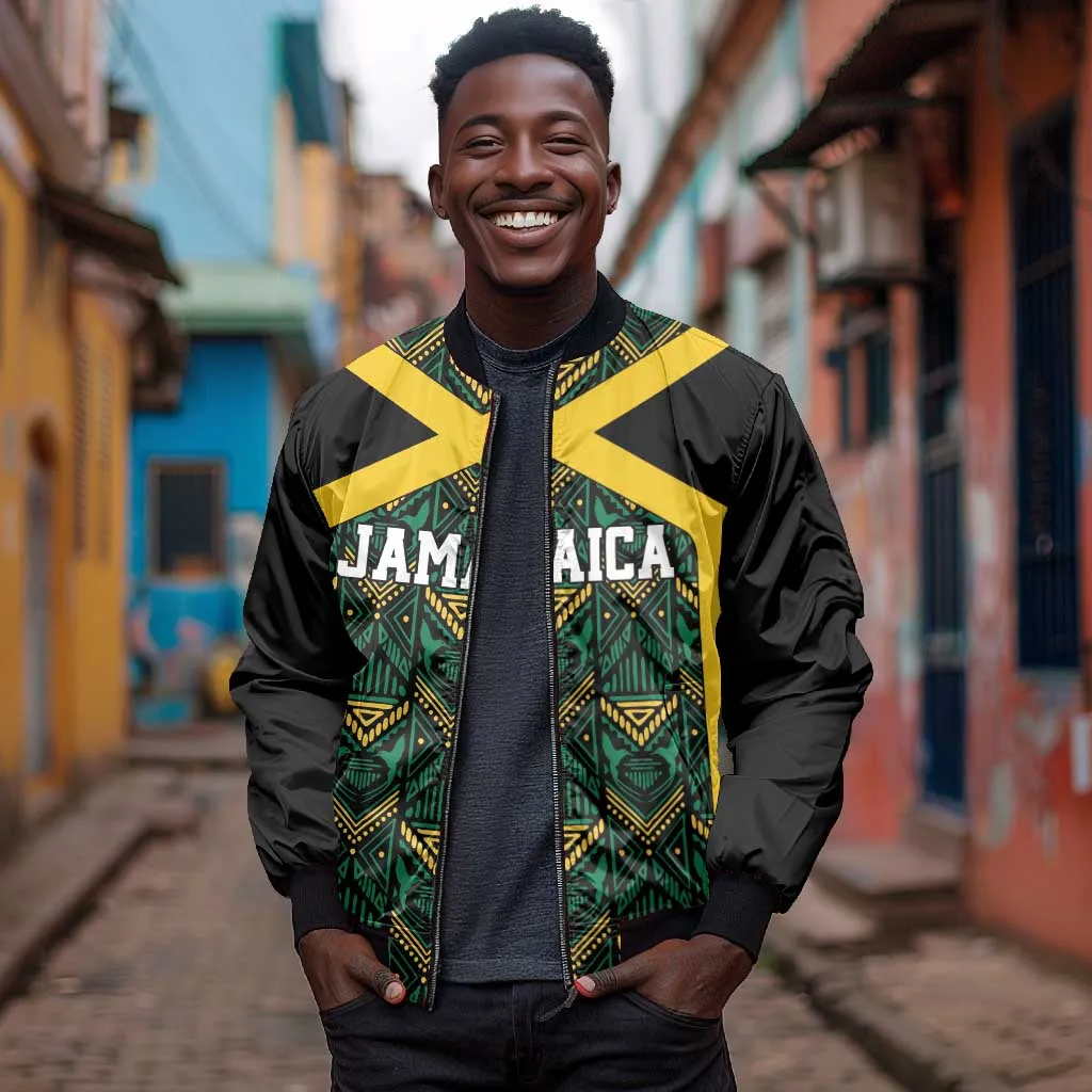Afro-Jamaicans Football Custom Bomber Jacket Black Ethnic Motifs LT9