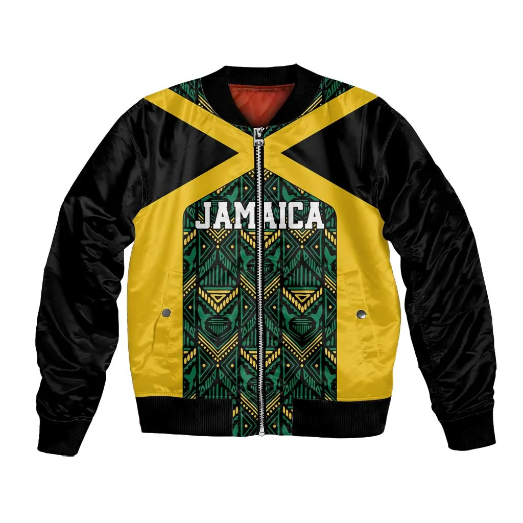 Afro-Jamaicans Football Custom Bomber Jacket Black Ethnic Motifs LT9