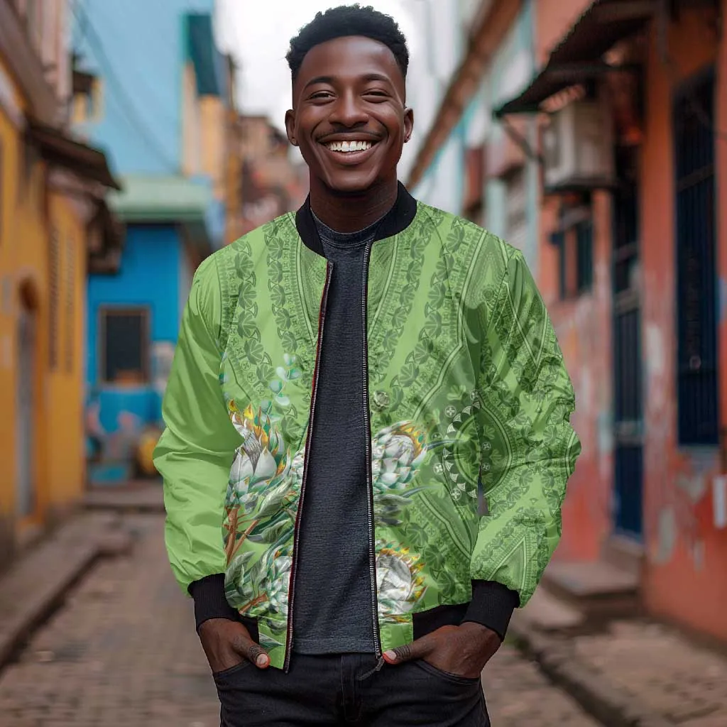Afro King Proteas Dashiki Motif Bomber Jacket Green Style LT9