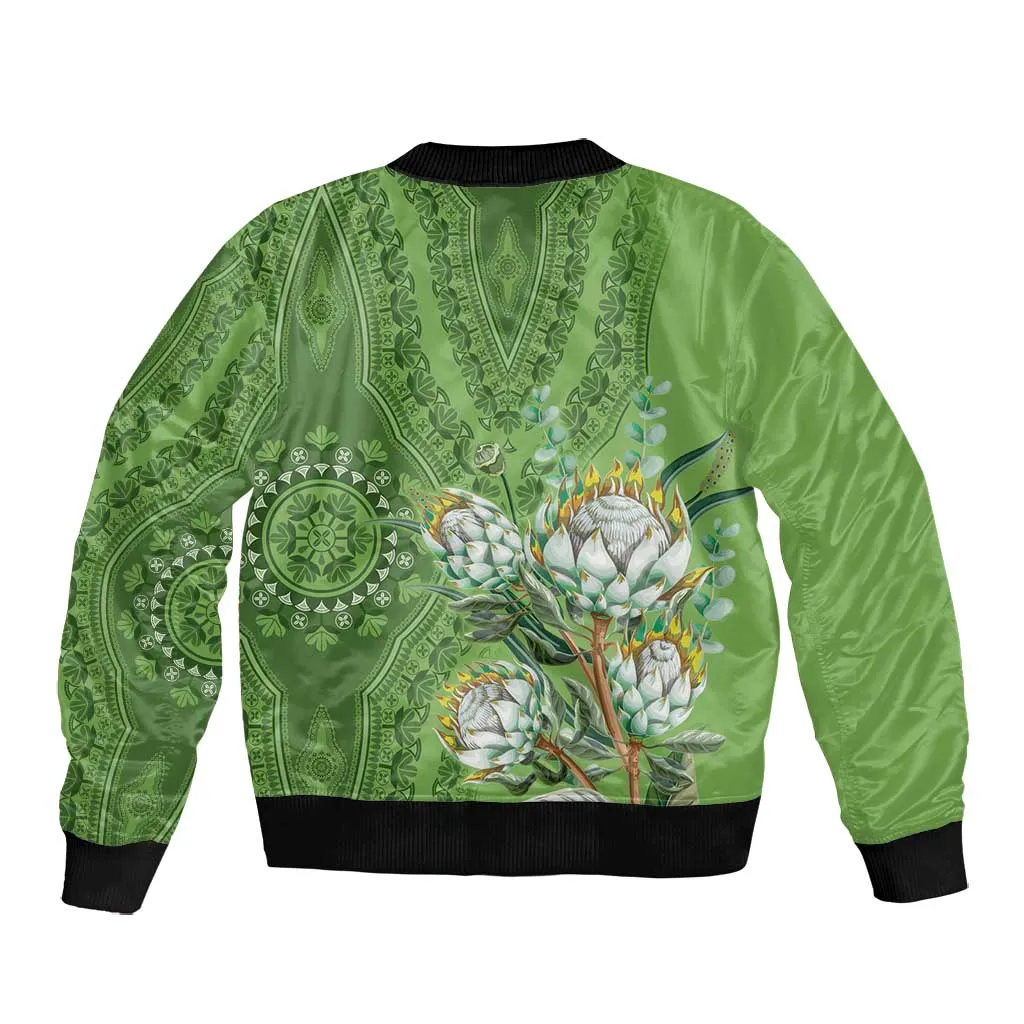 Afro King Proteas Dashiki Motif Bomber Jacket Green Style LT9