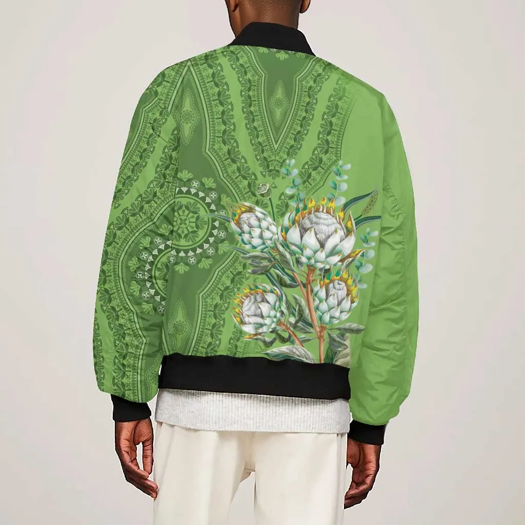Afro King Proteas Dashiki Motif Bomber Jacket Green Style LT9