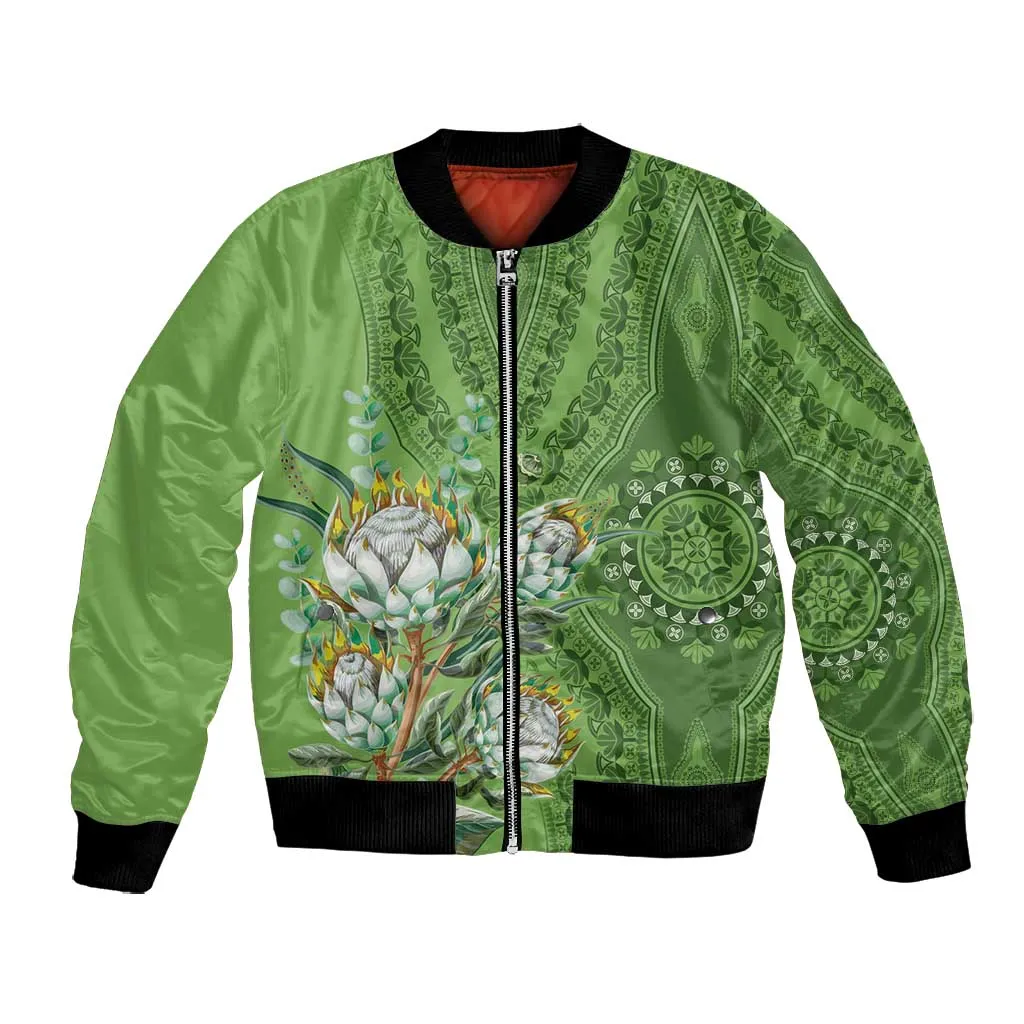 Afro King Proteas Dashiki Motif Bomber Jacket Green Style LT9
